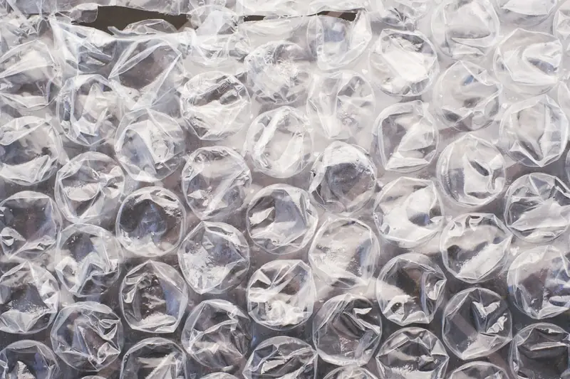 A close-up of clear bubble wrap